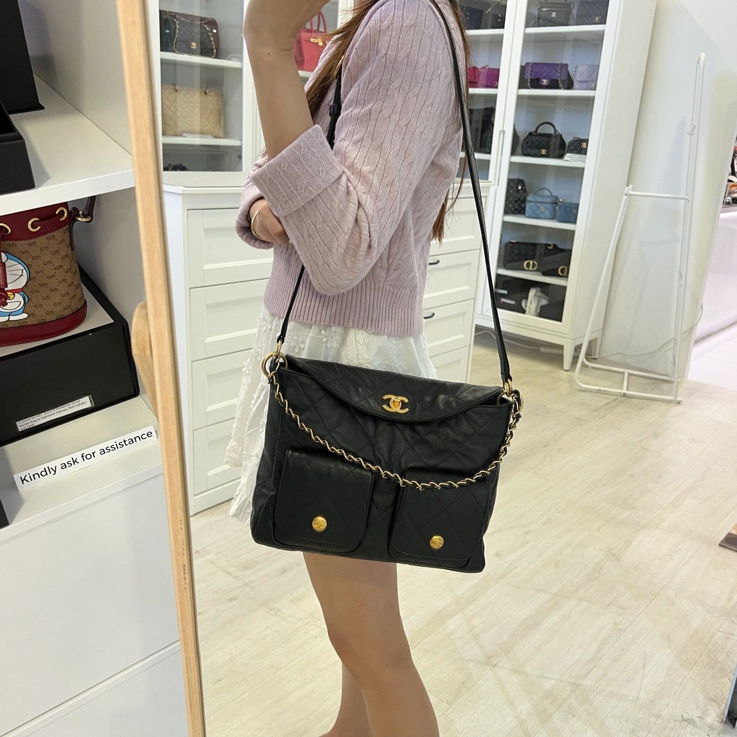 GLM-25P Maxi Hobo Bag in Black Caviar and AGHW (Model: AS5385)