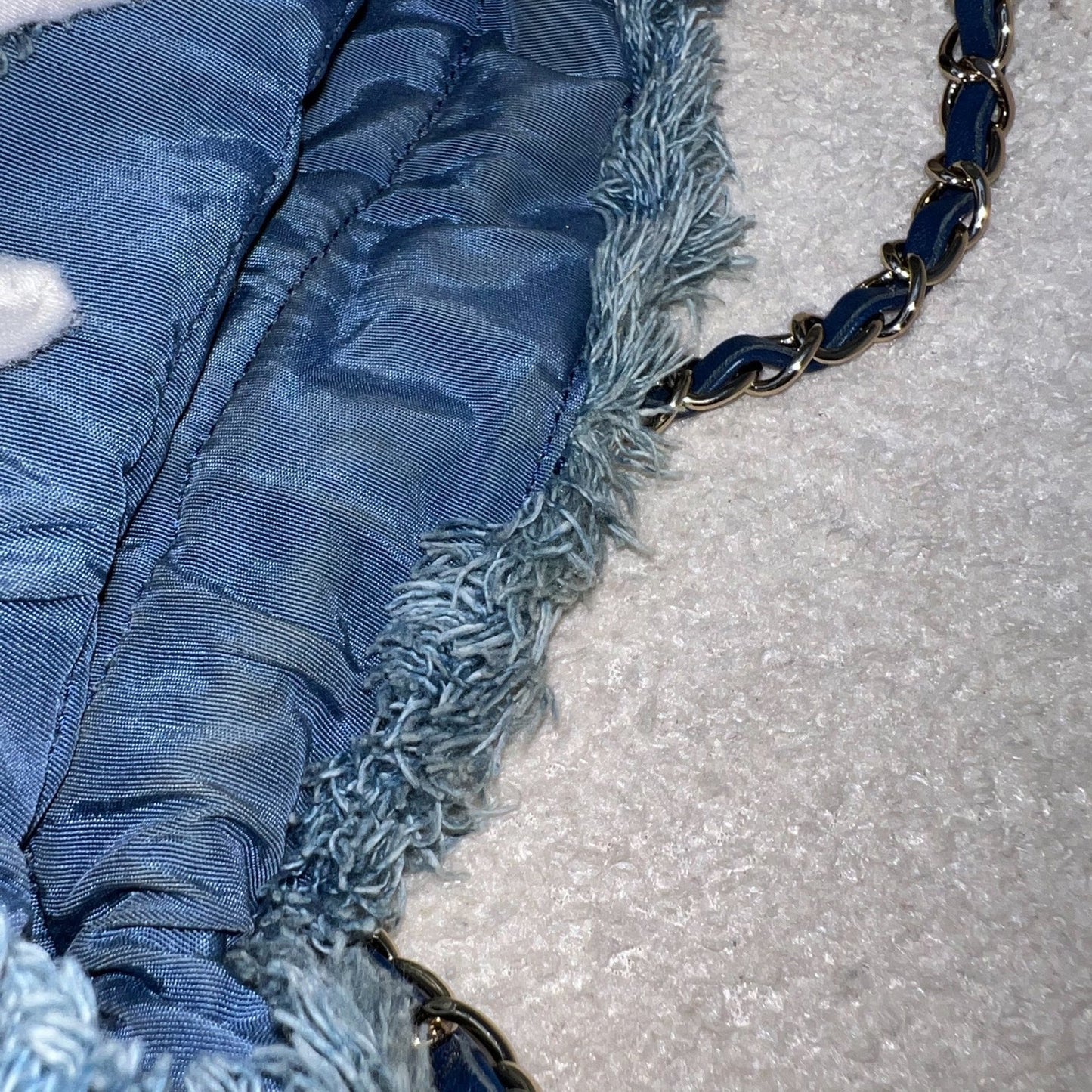GLM-22P Denim Mood Mini Drawstring Bucket Bag in Blue Printed Denim and LGHW