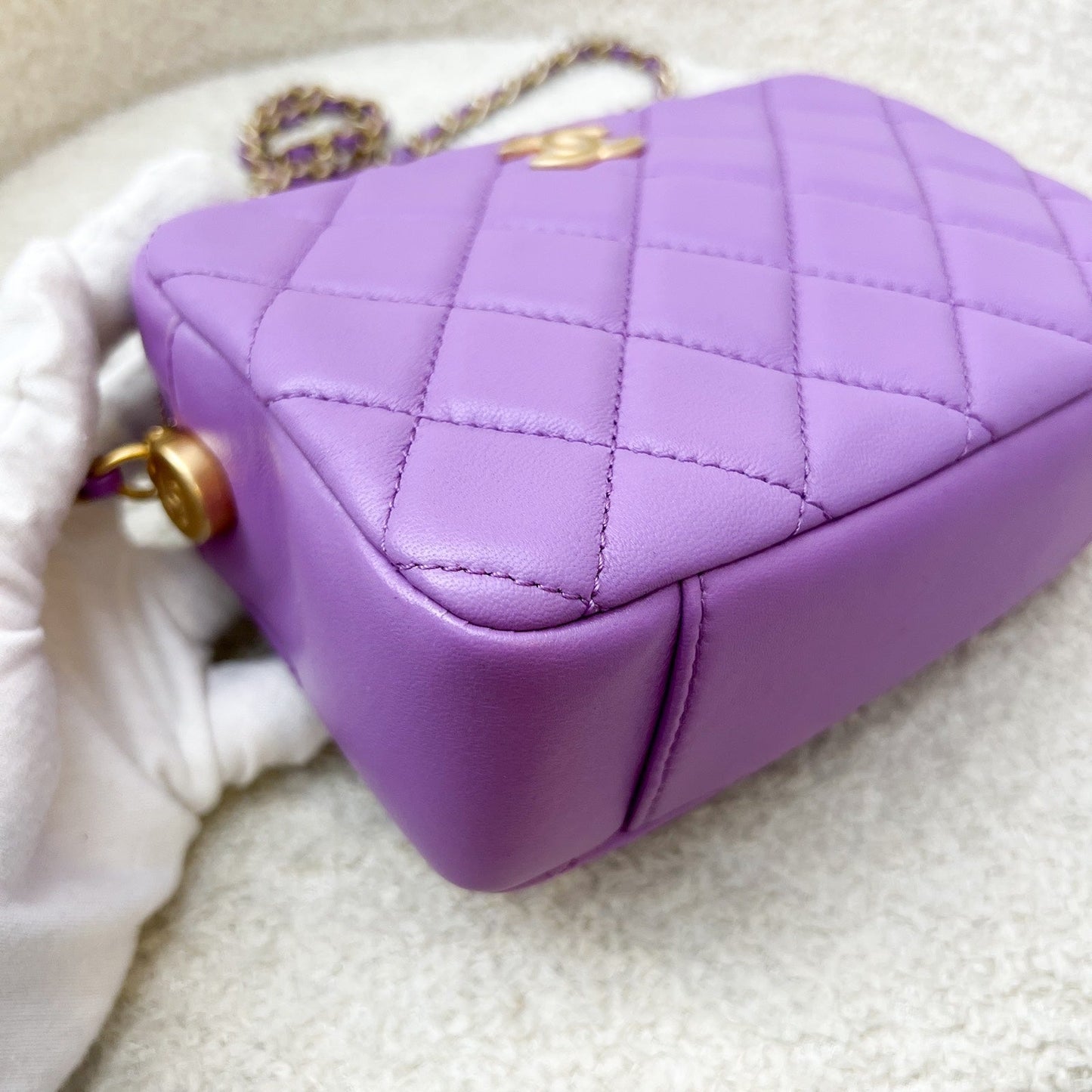 GLM-22S Pearl Crush Camera Bag in Purple Lambskin AGHW (Model: AS3258)