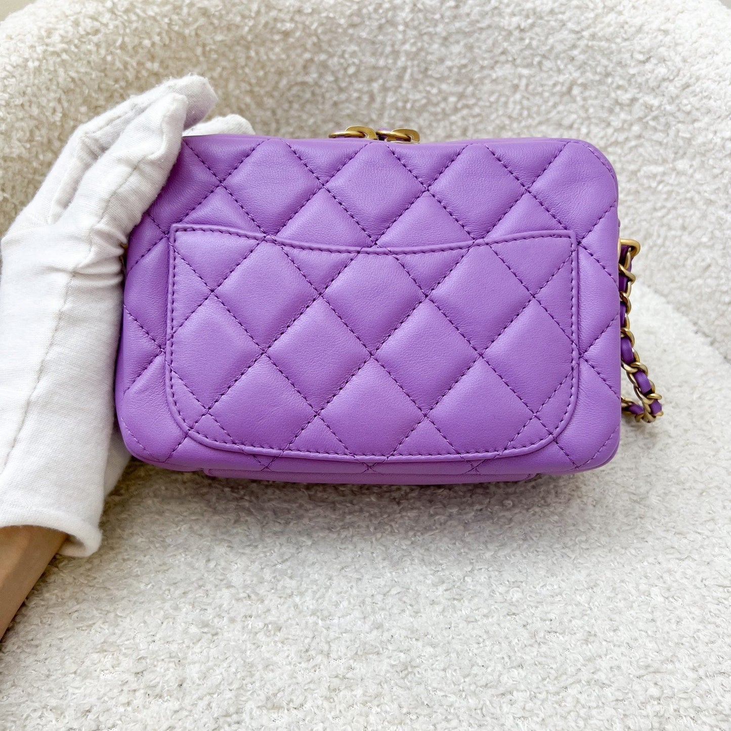 GLM-22S Pearl Crush Camera Bag in Purple Lambskin AGHW (Model: AS3258)