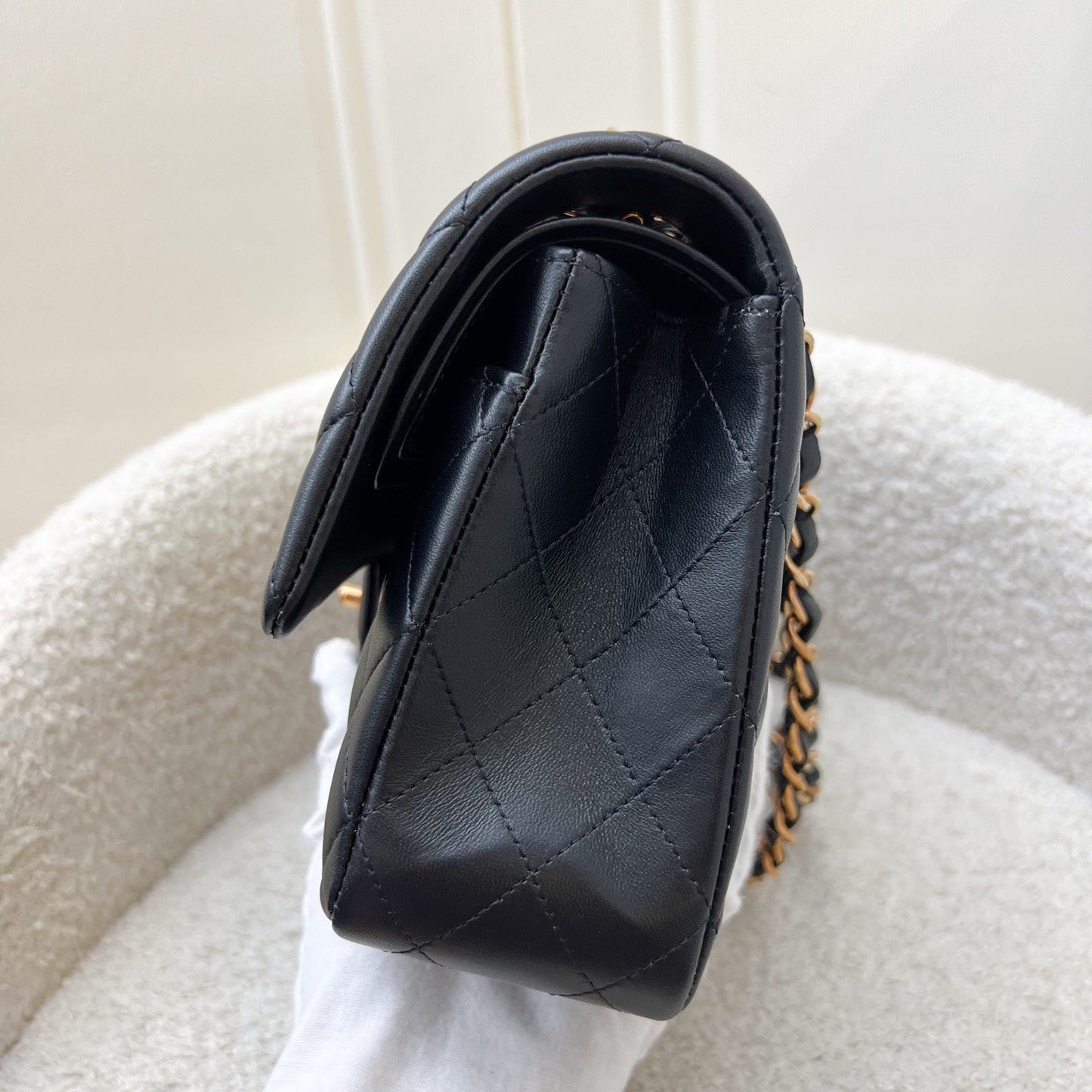 GLM-Medium Classic Flap CF in Black Lambskin and Rose Gold HW