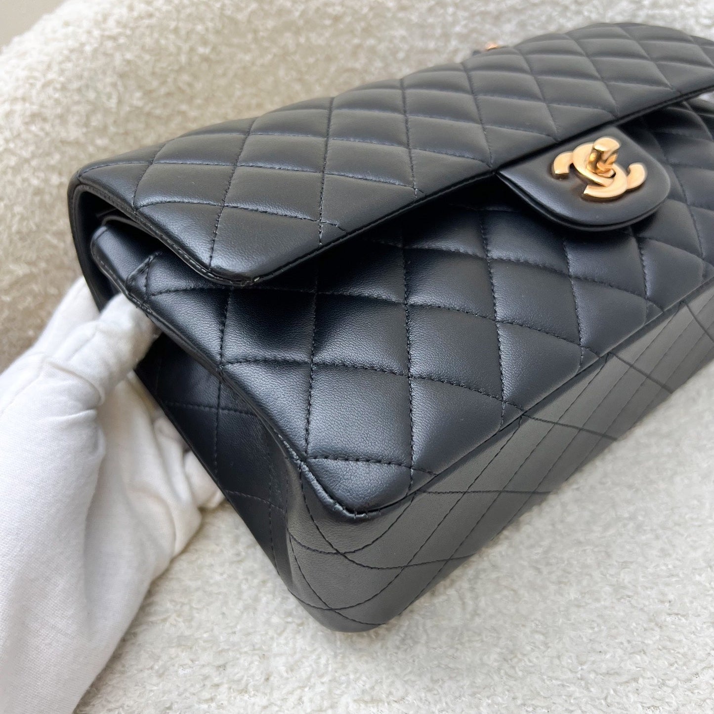 GLM-Medium Classic Flap CF in Black Lambskin and Rose Gold HW