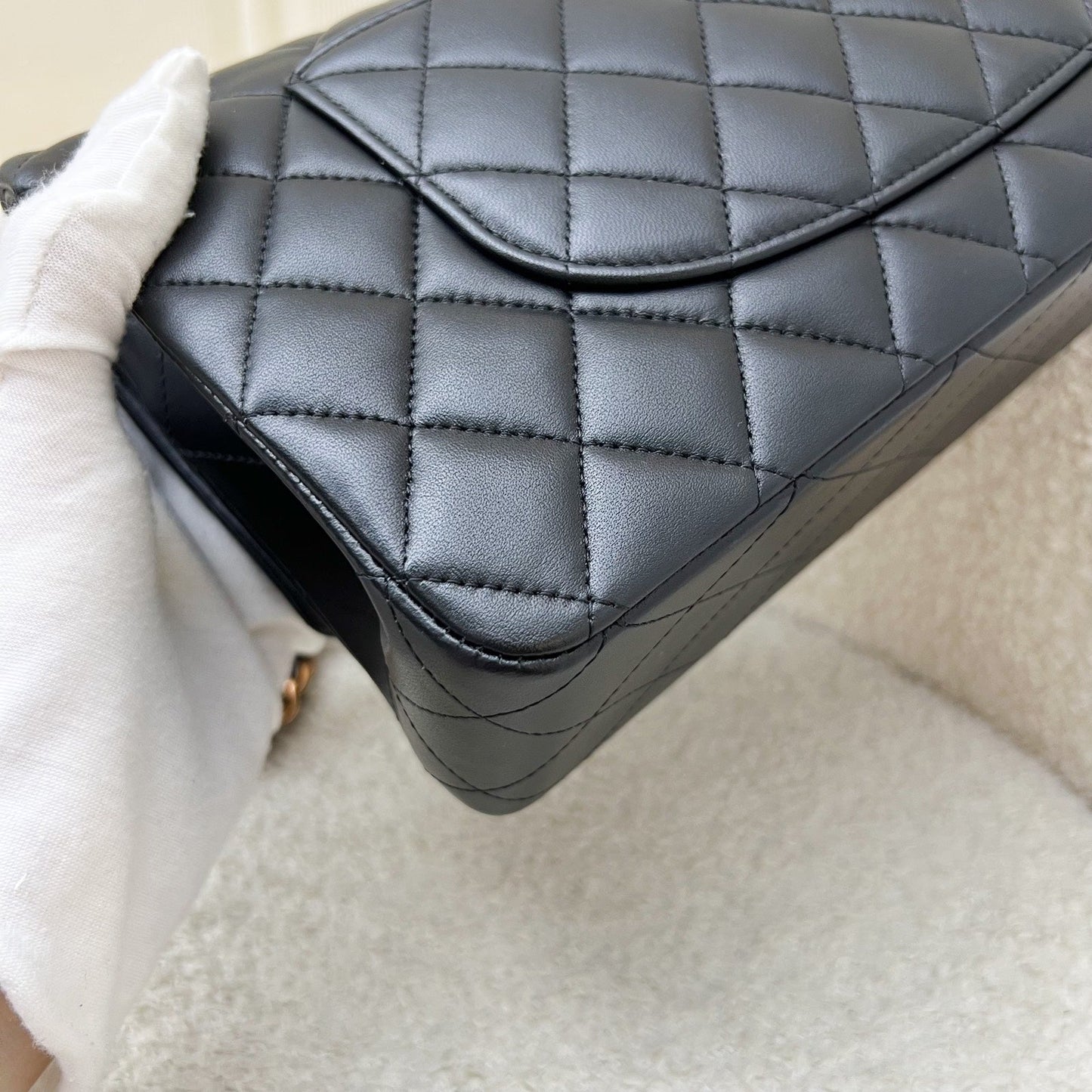 GLM-Medium Classic Flap CF in Black Lambskin and Rose Gold HW