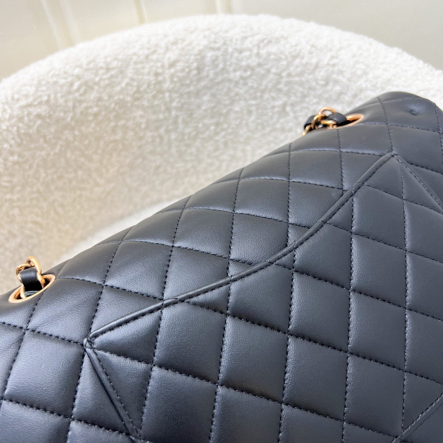 GLM-Medium Classic Flap CF in Black Lambskin and Rose Gold HW