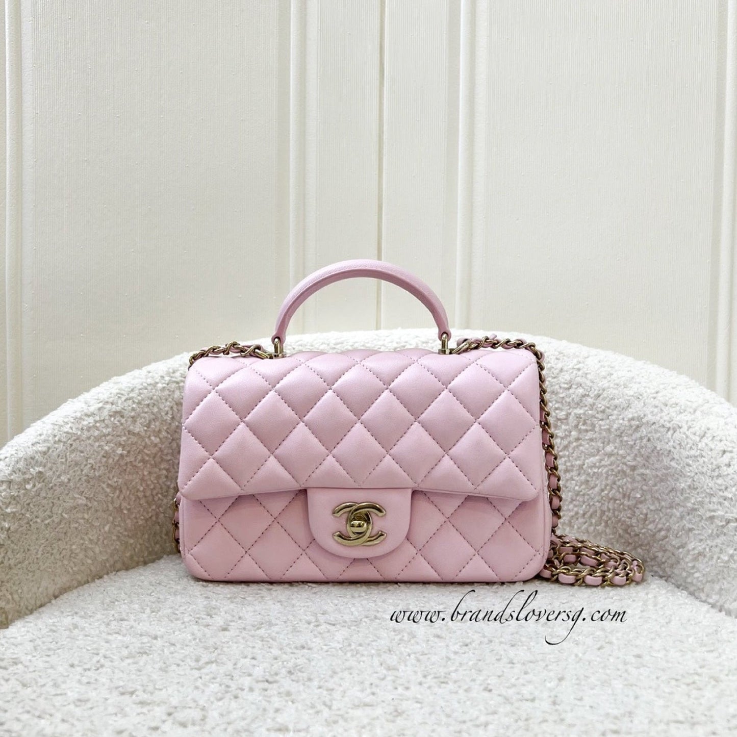 [Brand New] GLM-Top Handle Mini Rectangle Flap in 25S Light Pink Lambskin AGHW (Model: AS2431)