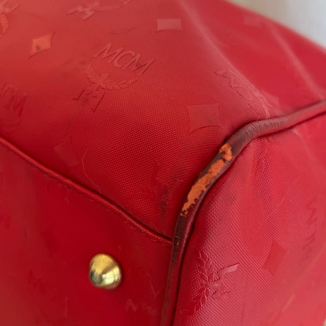 MCM Red Nylon Visetos Boston bag
