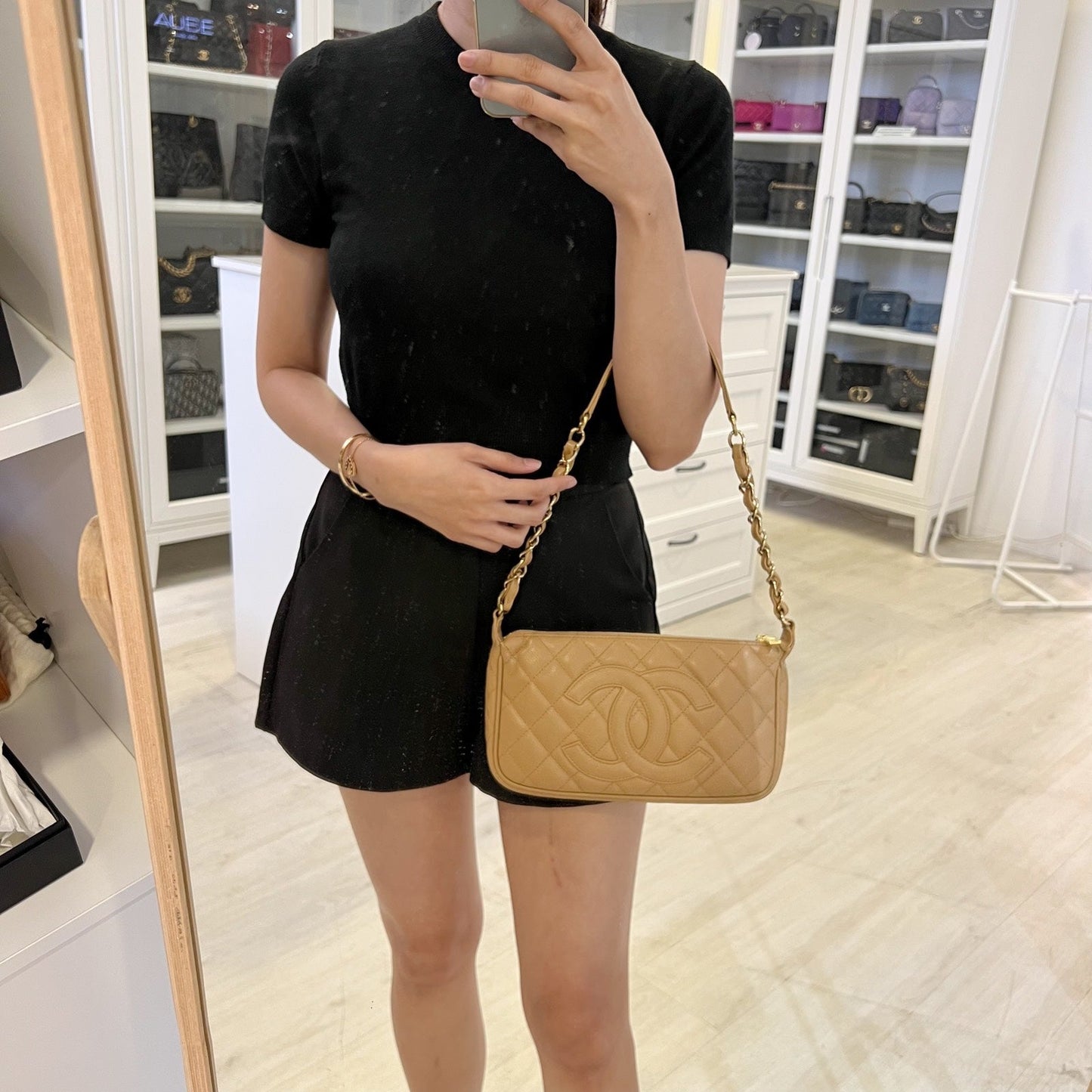 GLM- Timeless GLM- Small Hobo Shoulder Bag in Dark Beige Caviar and GHW