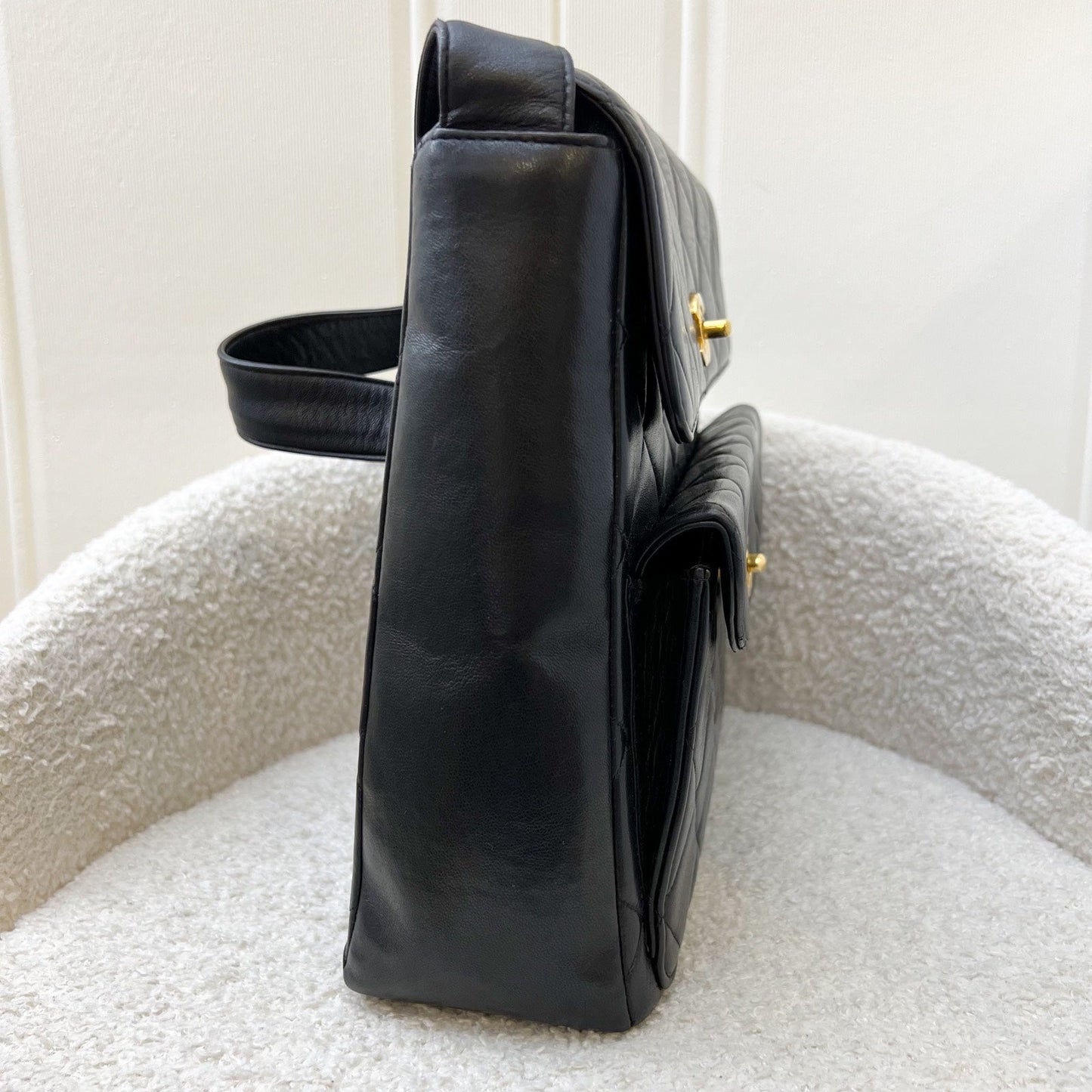 GLM- Double Pocket Shoulder Bag in Black Lambskin and 24K GHW