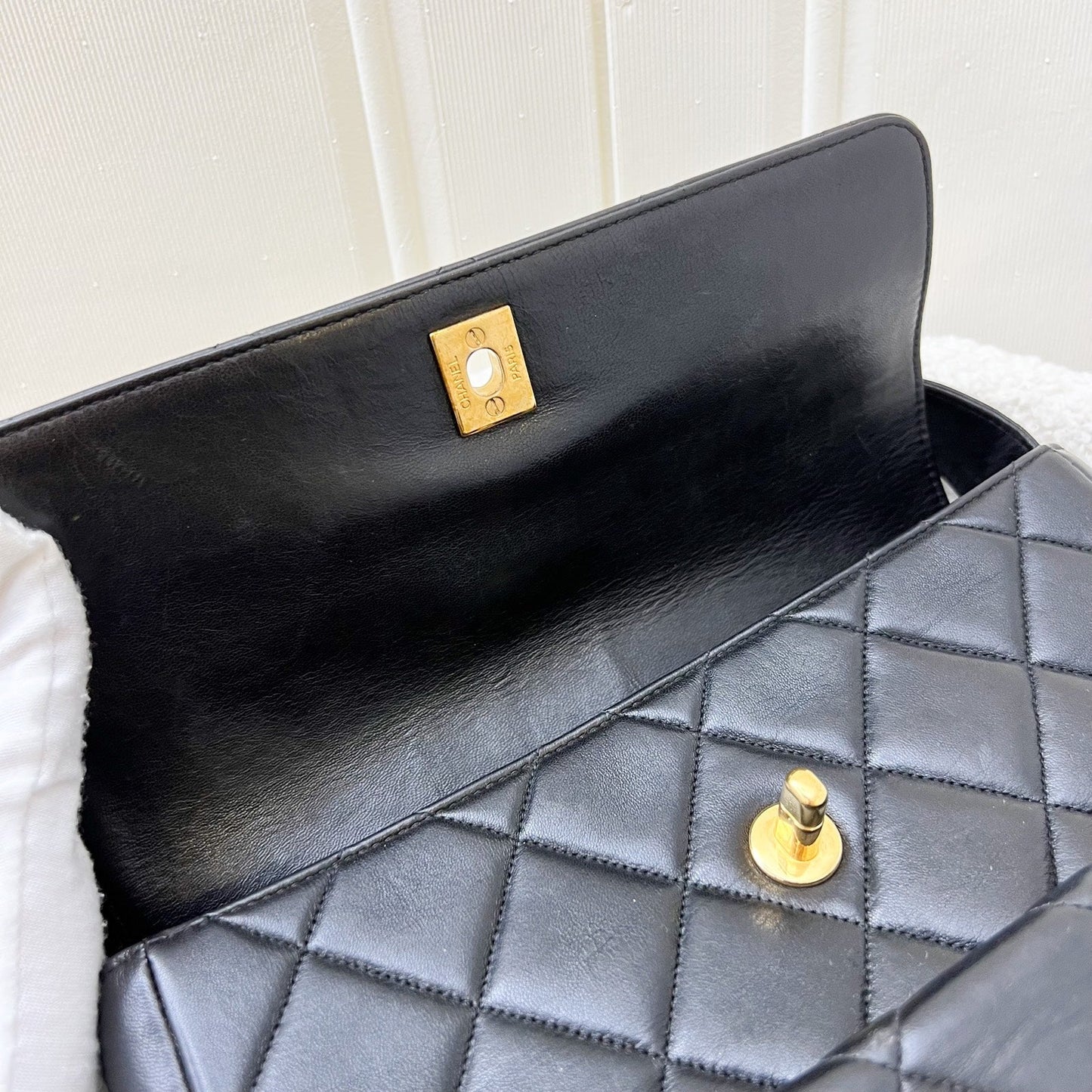 GLM- Double Pocket Shoulder Bag in Black Lambskin and 24K GHW