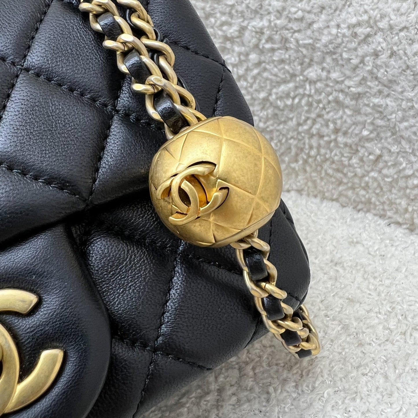 GLM-Pearl Crush Square Mini Flap in Black Lambskin and AGHW (Model: AS1786)