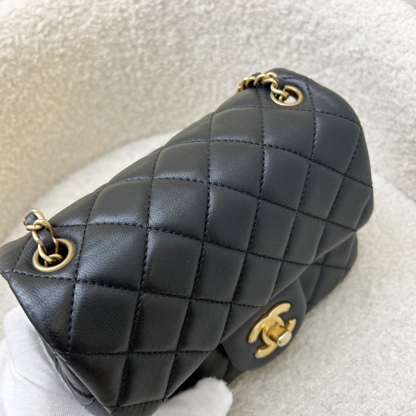 GLM-Pearl Crush Square Mini Flap in Black Lambskin and AGHW (Model: AS1786)