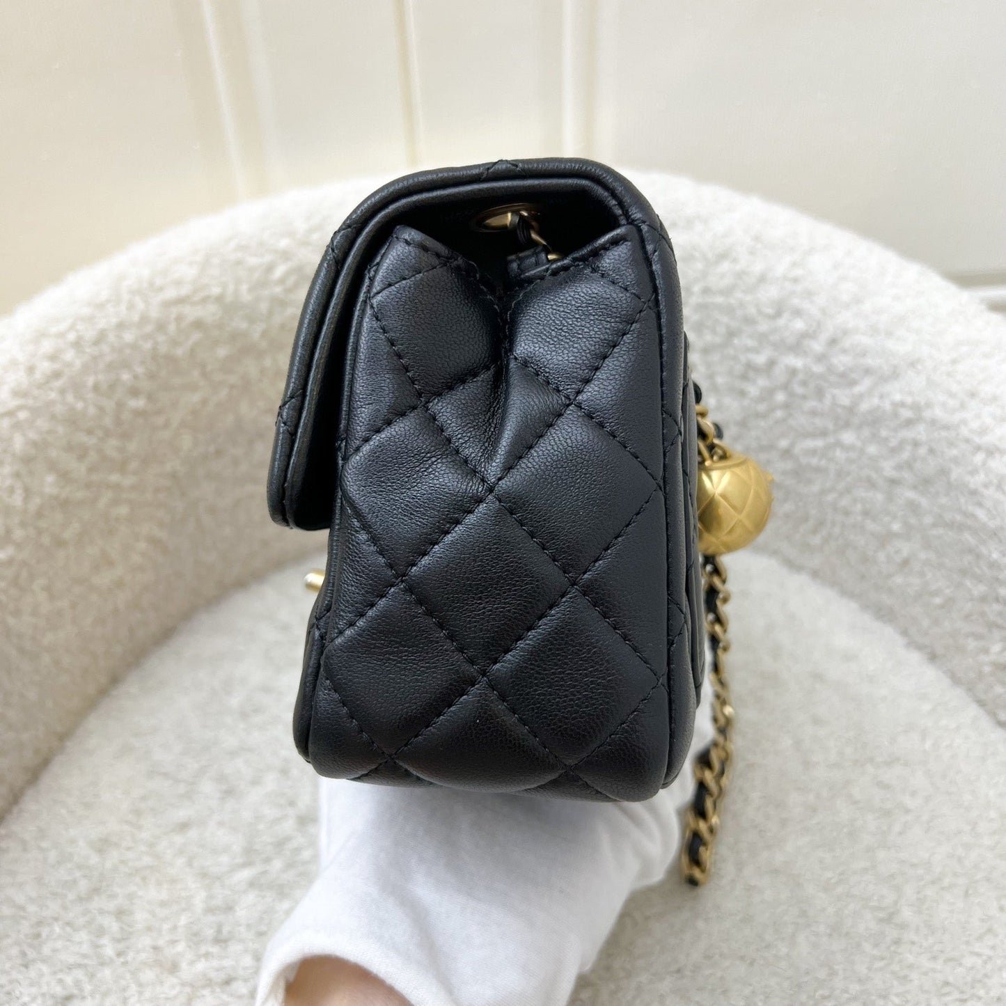 GLM-Pearl Crush Square Mini Flap in Black Lambskin and AGHW (Model: AS1786)