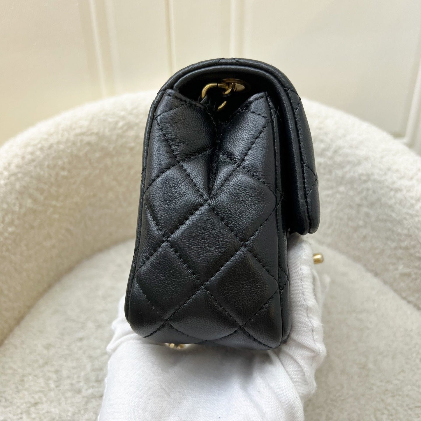 GLM-Pearl Crush Square Mini Flap in Black Lambskin and AGHW (Model: AS1786)