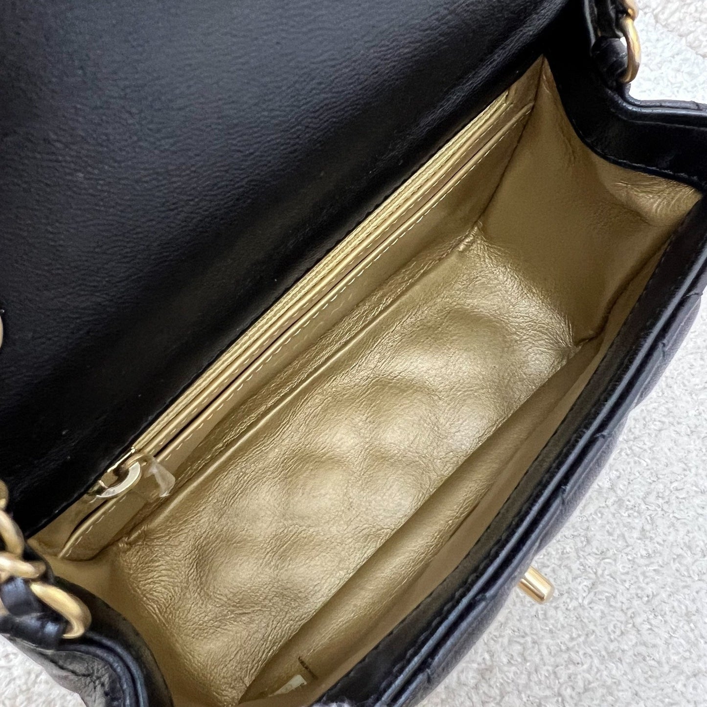 GLM-Pearl Crush Square Mini Flap in Black Lambskin and AGHW (Model: AS1786)