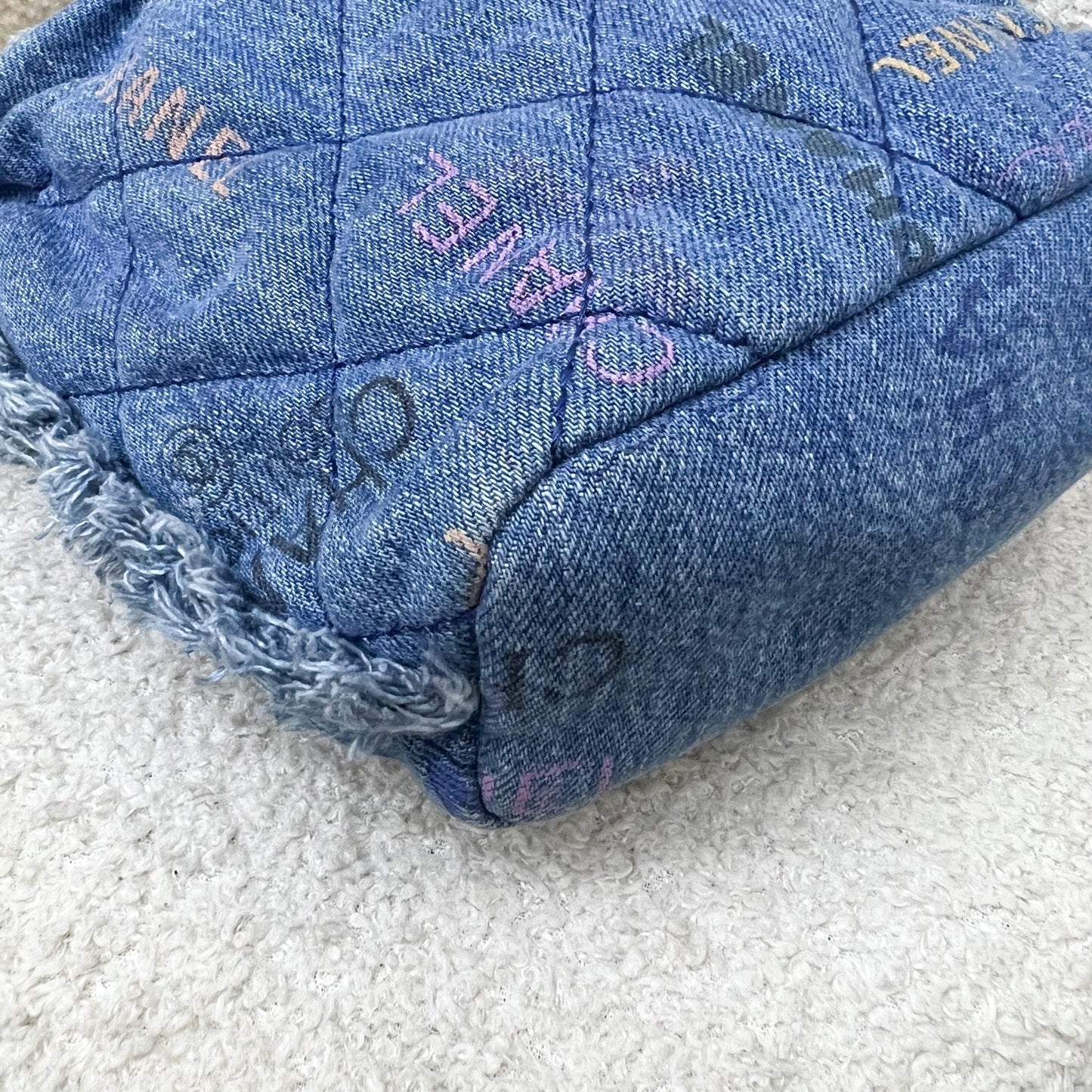 GLM-22P Denim Mood Mini Drawstring Bucket Bag in Blue Printed Denim and LGHW