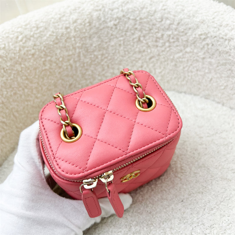 GLM-Pearl Crush Mini Cube Vanity in Coral Pink Lambskin and AGHW (Model: AP1447)