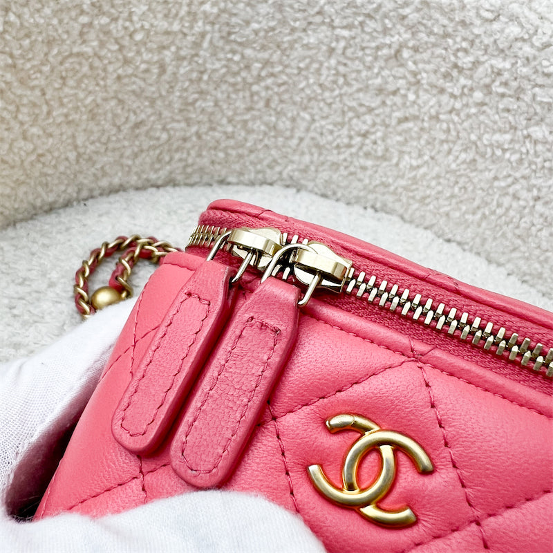 GLM-Pearl Crush Mini Cube Vanity in Coral Pink Lambskin and AGHW (Model: AP1447)