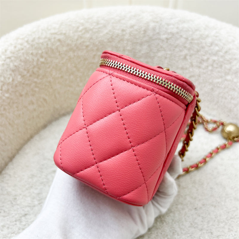 GLM-Pearl Crush Mini Cube Vanity in Coral Pink Lambskin and AGHW (Model: AP1447)