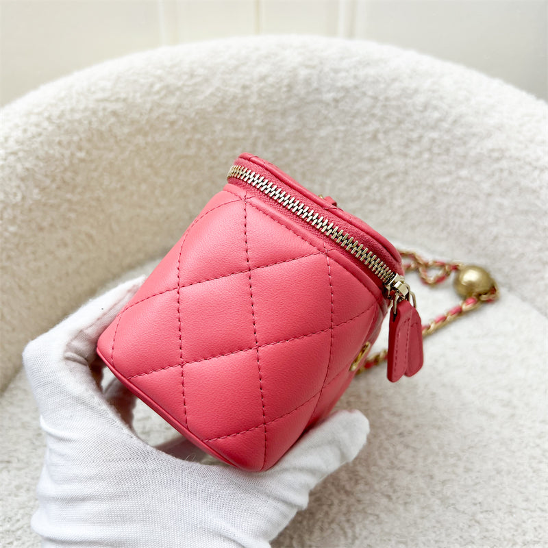 GLM-Pearl Crush Mini Cube Vanity in Coral Pink Lambskin and AGHW (Model: AP1447)
