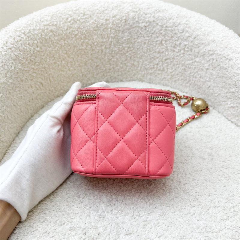 GLM-Pearl Crush Mini Cube Vanity in Coral Pink Lambskin and AGHW (Model: AP1447)