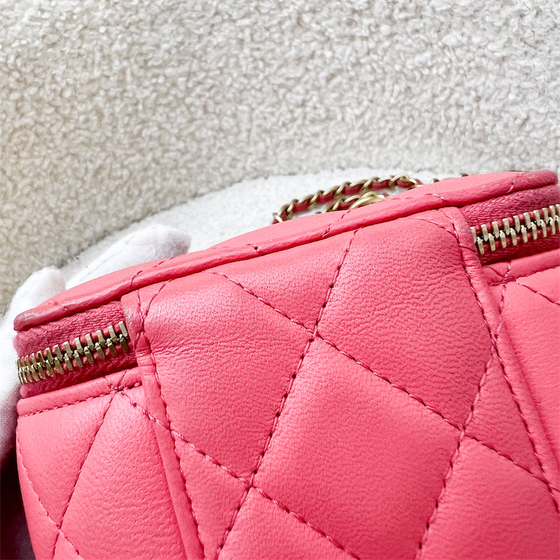 GLM-Pearl Crush Mini Cube Vanity in Coral Pink Lambskin and AGHW (Model: AP1447)