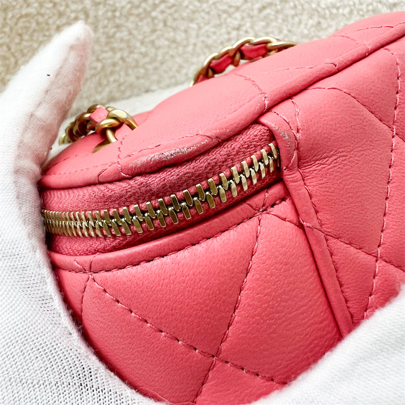 GLM-Pearl Crush Mini Cube Vanity in Coral Pink Lambskin and AGHW (Model: AP1447)