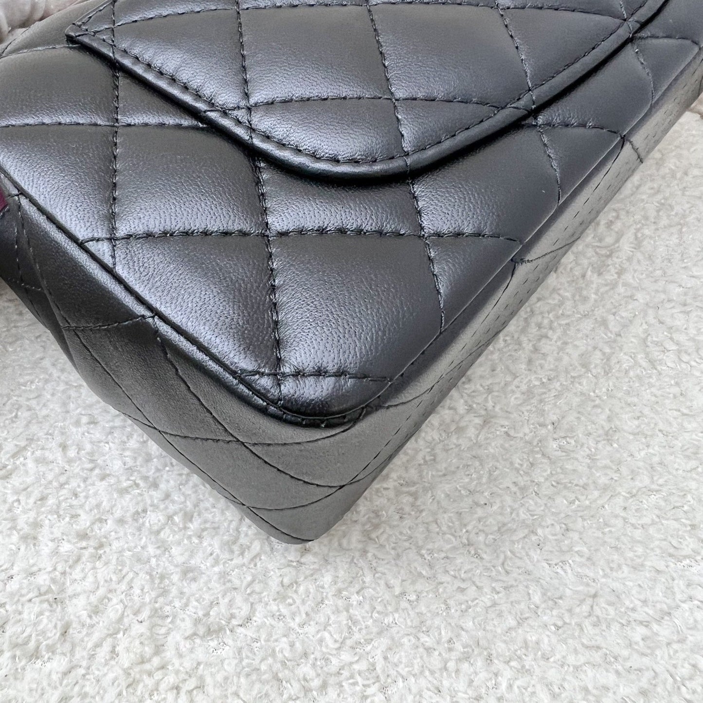 GLM-23P Top Handle Mini Rectangular Flap in Black and Pink Lambskin LGHW (Model: AS2431)