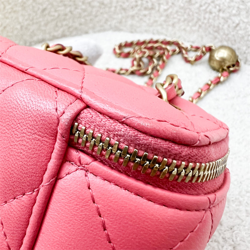 GLM-Pearl Crush Mini Cube Vanity in Coral Pink Lambskin and AGHW (Model: AP1447)