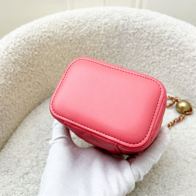 GLM-Pearl Crush Mini Cube Vanity in Coral Pink Lambskin and AGHW (Model: AP1447)