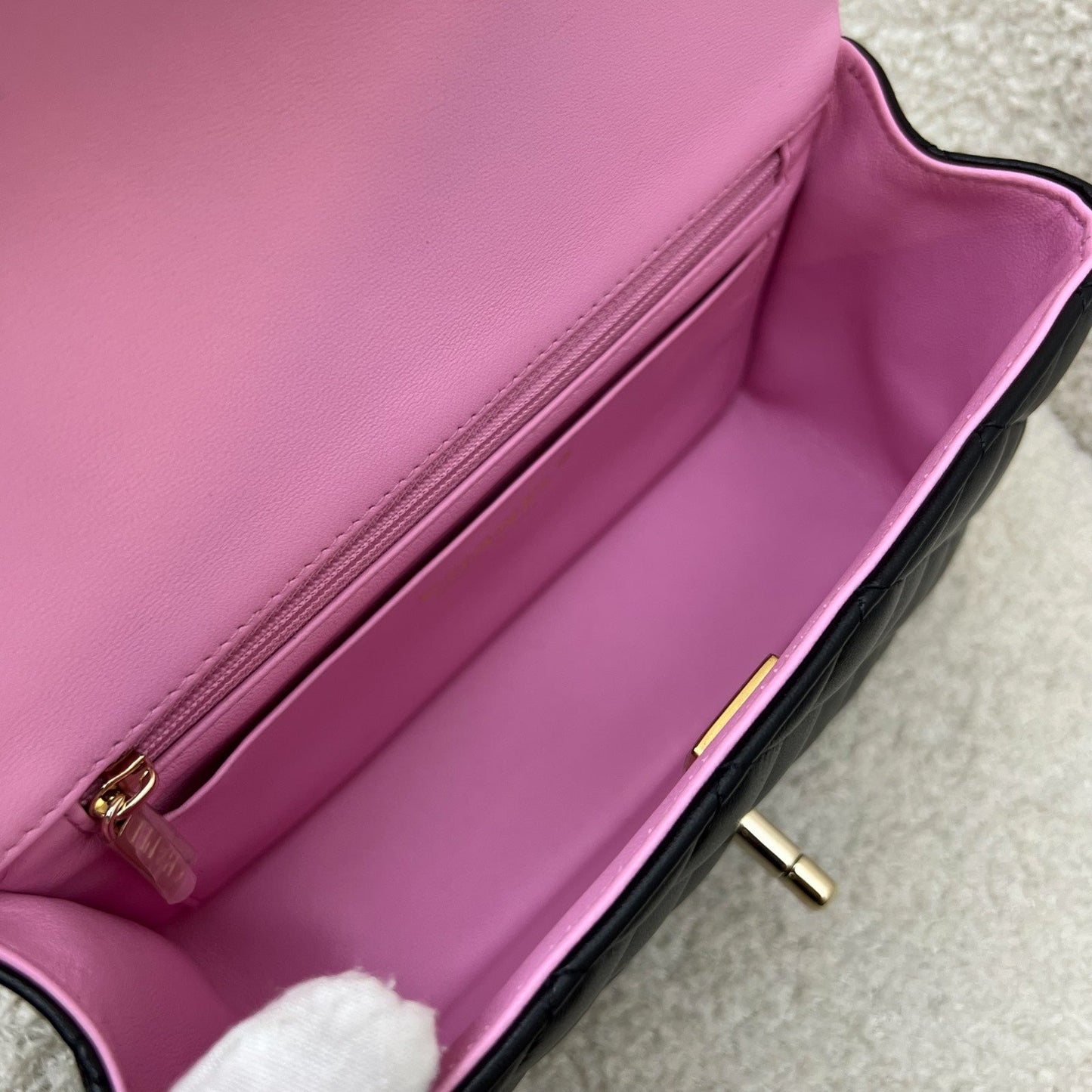 GLM-23P Top Handle Mini Rectangular Flap in Black and Pink Lambskin LGHW (Model: AS2431)