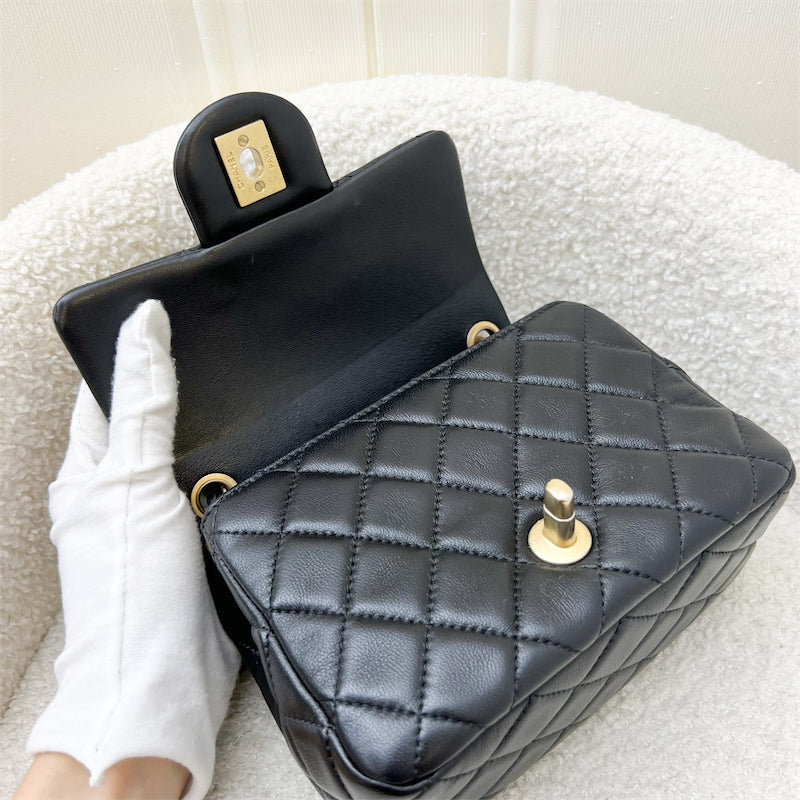 GLM-Pearl Crush Square Mini Flap in Black Lambskin and AGHW (Model: AS1786)