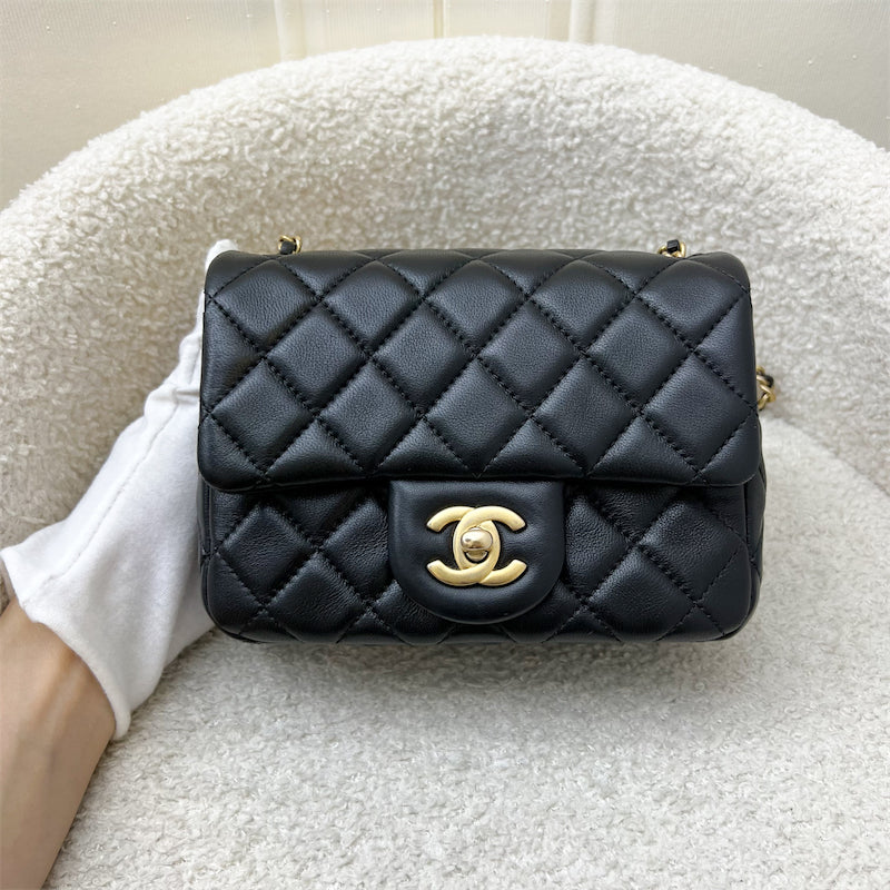 GLM-Pearl Crush Square Mini Flap in Black Lambskin and AGHW (Model: AS1786)