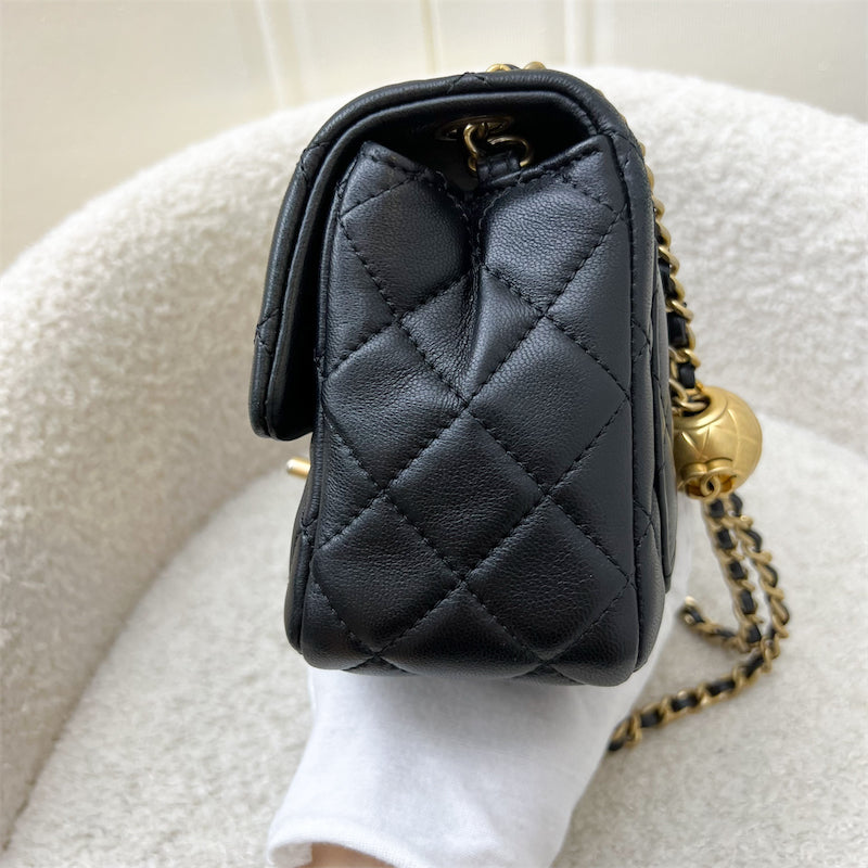 GLM-Pearl Crush Square Mini Flap in Black Lambskin and AGHW (Model: AS1786)