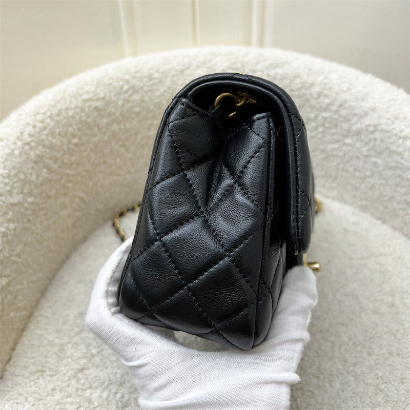 GLM-Pearl Crush Square Mini Flap in Black Lambskin and AGHW (Model: AS1786)