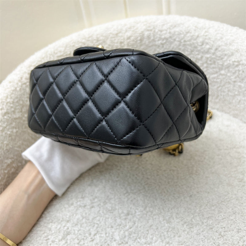 GLM-Pearl Crush Square Mini Flap in Black Lambskin and AGHW (Model: AS1786)