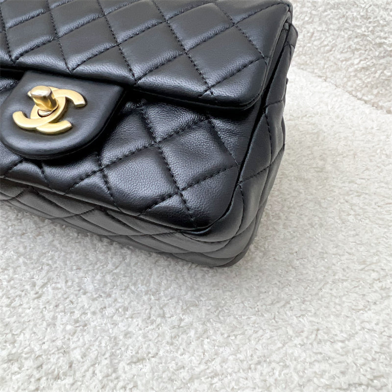 GLM-Pearl Crush Square Mini Flap in Black Lambskin and AGHW (Model: AS1786)