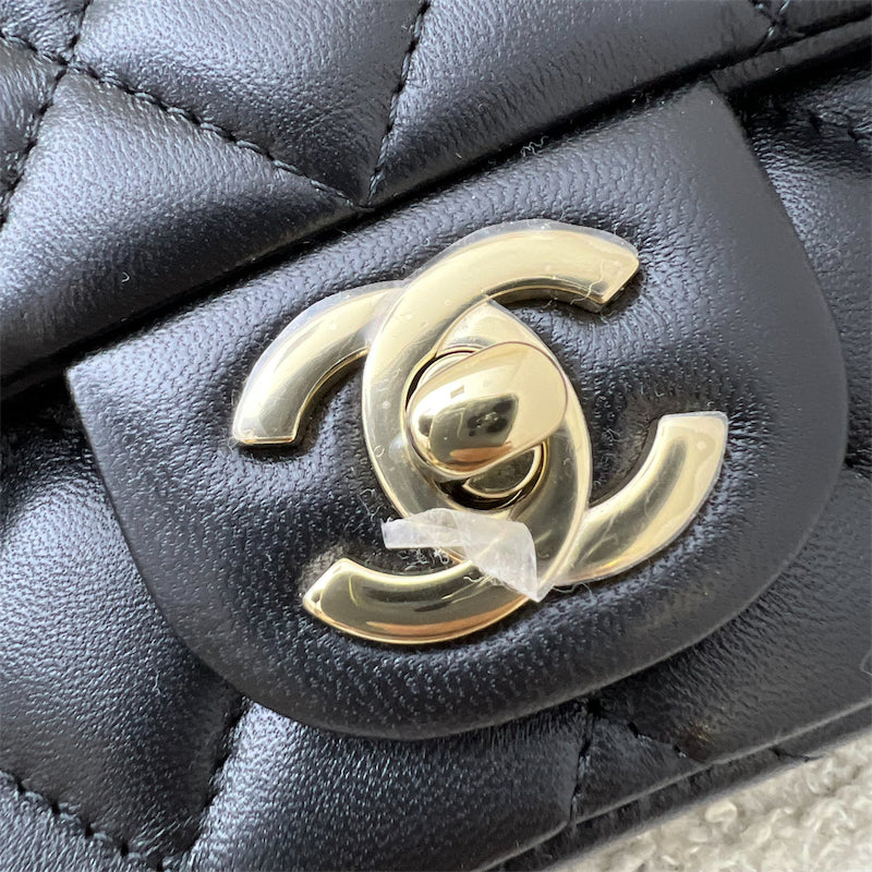 GLM-24K Extra Mini Rectangle Classic Flap in Black Lambskin and GHW (Model: AS5219)