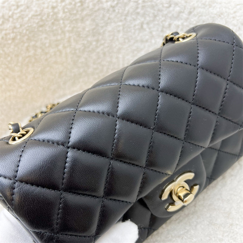 GLM-24K Extra Mini Rectangle Classic Flap in Black Lambskin and GHW (Model: AS5219)