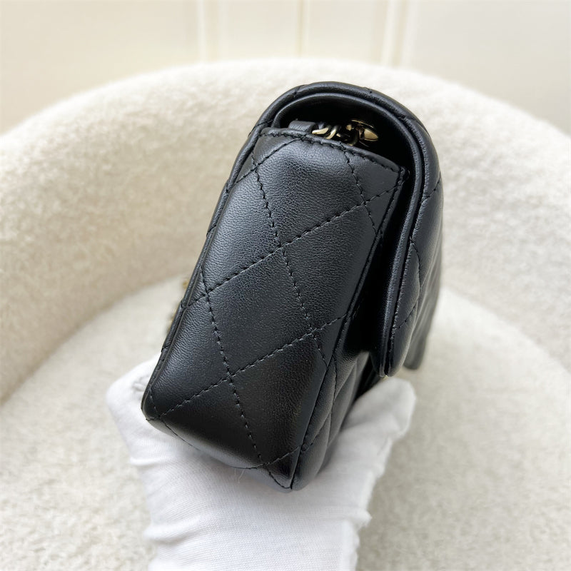 GLM-24K Extra Mini Rectangle Classic Flap in Black Lambskin and GHW (Model: AS5219)