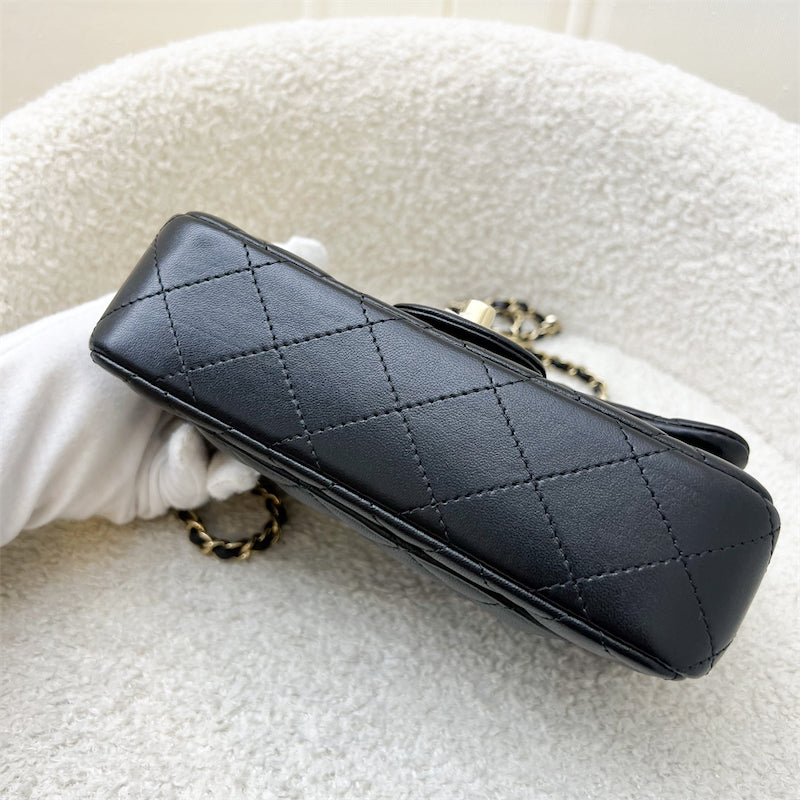 GLM-24K Extra Mini Rectangle Classic Flap in Black Lambskin and GHW (Model: AS5219)