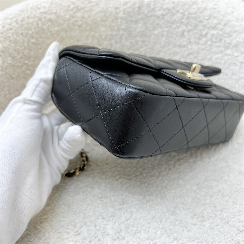 GLM-24K Extra Mini Rectangle Classic Flap in Black Lambskin and GHW (Model: AS5219)