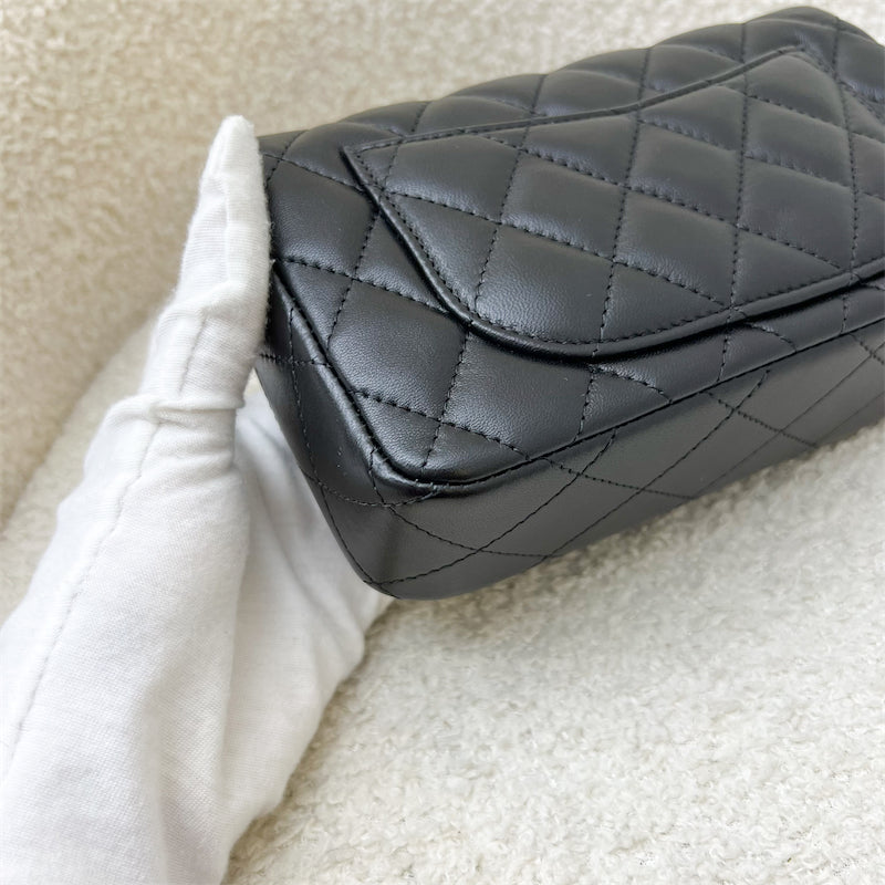 GLM-24K Extra Mini Rectangle Classic Flap in Black Lambskin and GHW (Model: AS5219)