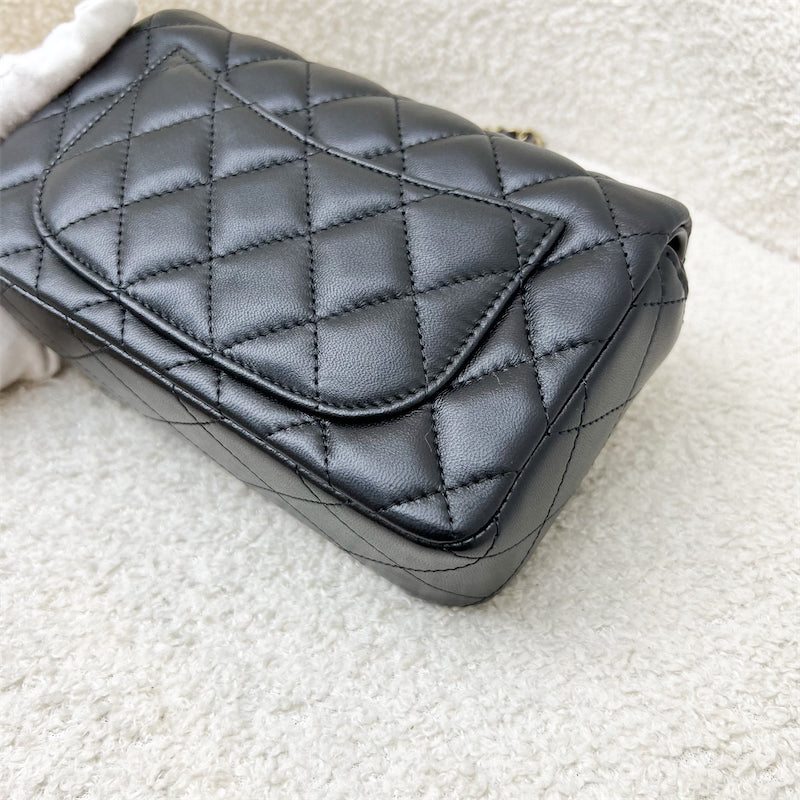 GLM-24K Extra Mini Rectangle Classic Flap in Black Lambskin and GHW (Model: AS5219)