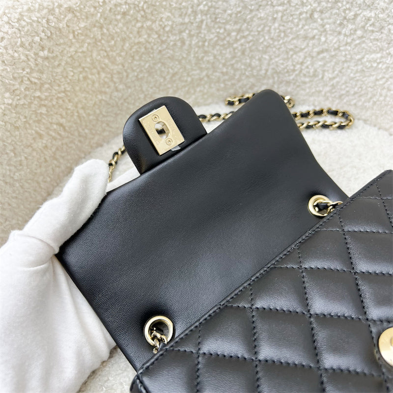 GLM-24K Extra Mini Rectangle Classic Flap in Black Lambskin and GHW (Model: AS5219)