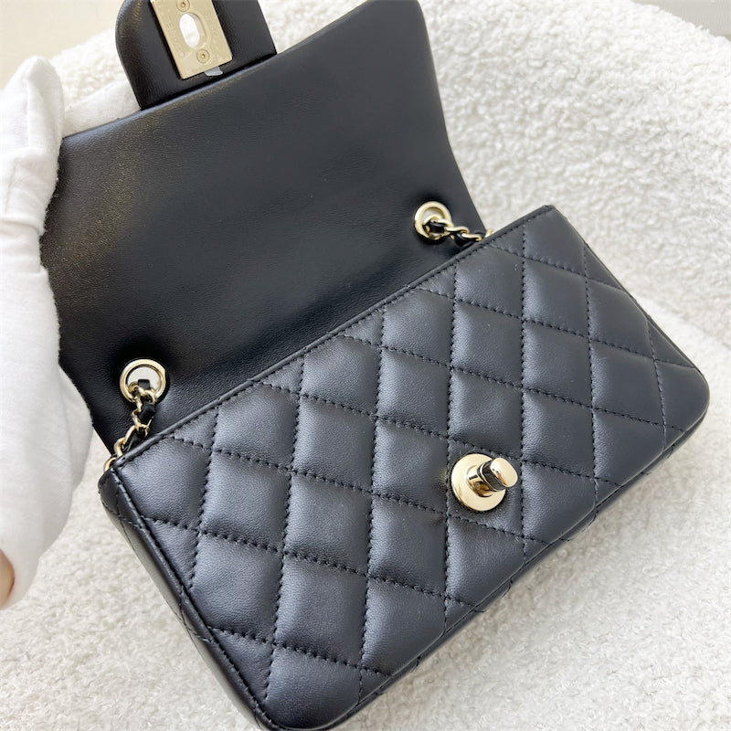 GLM-24K Extra Mini Rectangle Classic Flap in Black Lambskin and GHW (Model: AS5219)