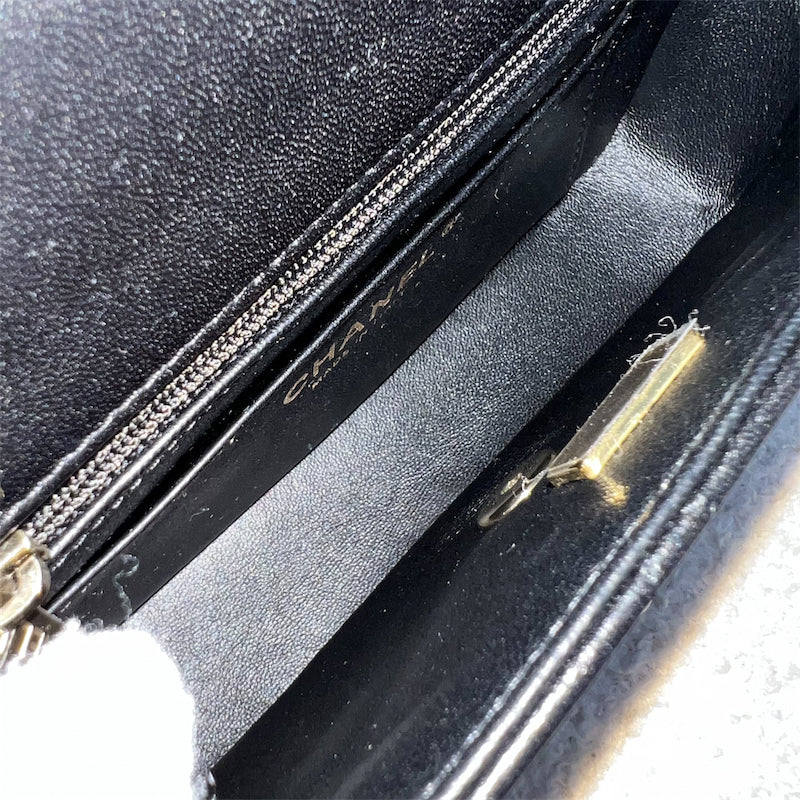 GLM-24K Extra Mini Rectangle Classic Flap in Black Lambskin and GHW (Model: AS5219)