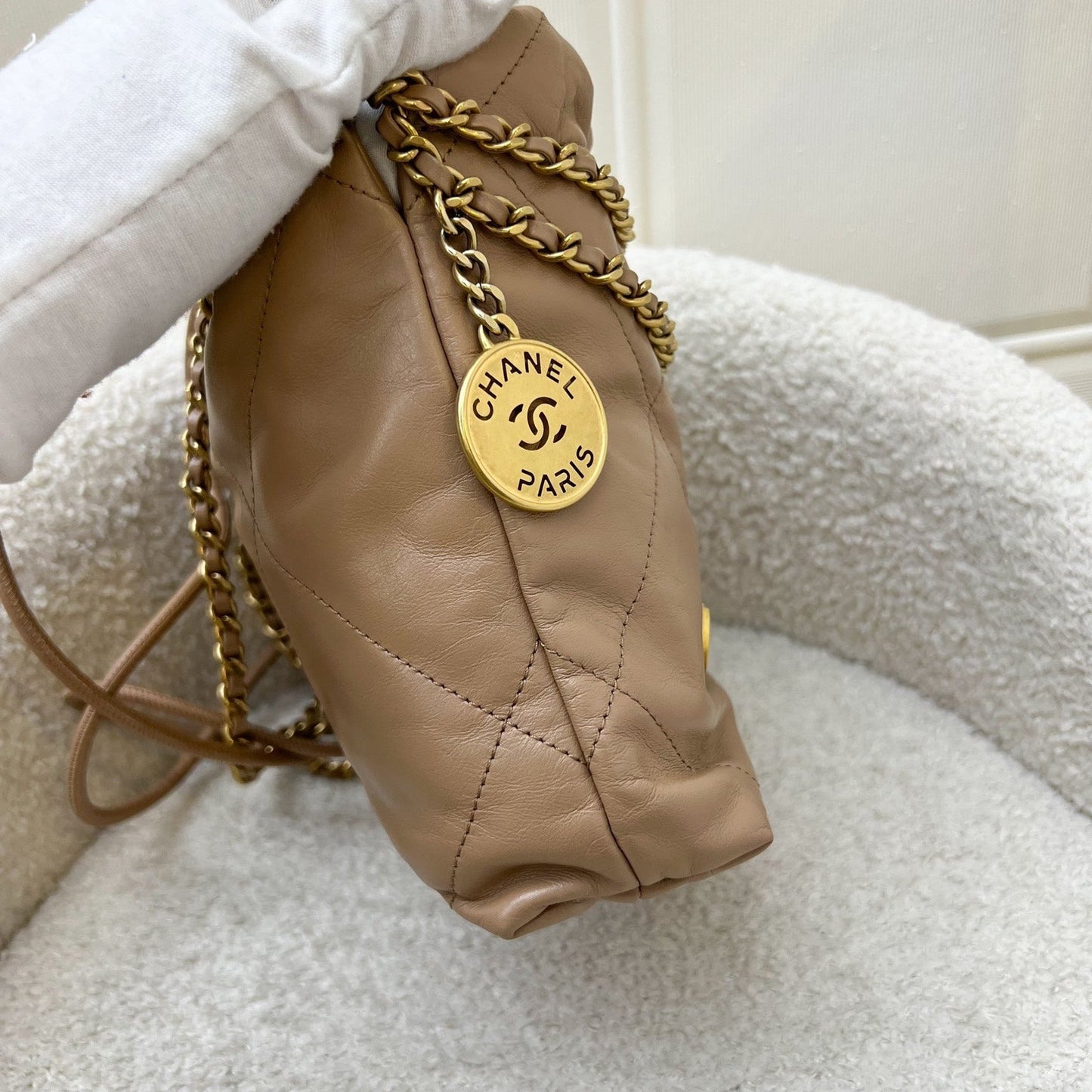GLM-22 Mini Hobo Handbag in 23B Dark Beige Calfskin and AGHW (Model: AS3980)