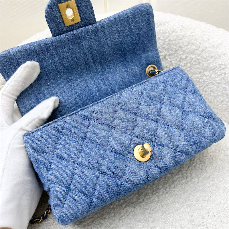 GLM-22C Pearl Crush Rectangle Mini Flap in Denim, Blue Leather and AGHW (Model: AS1787)