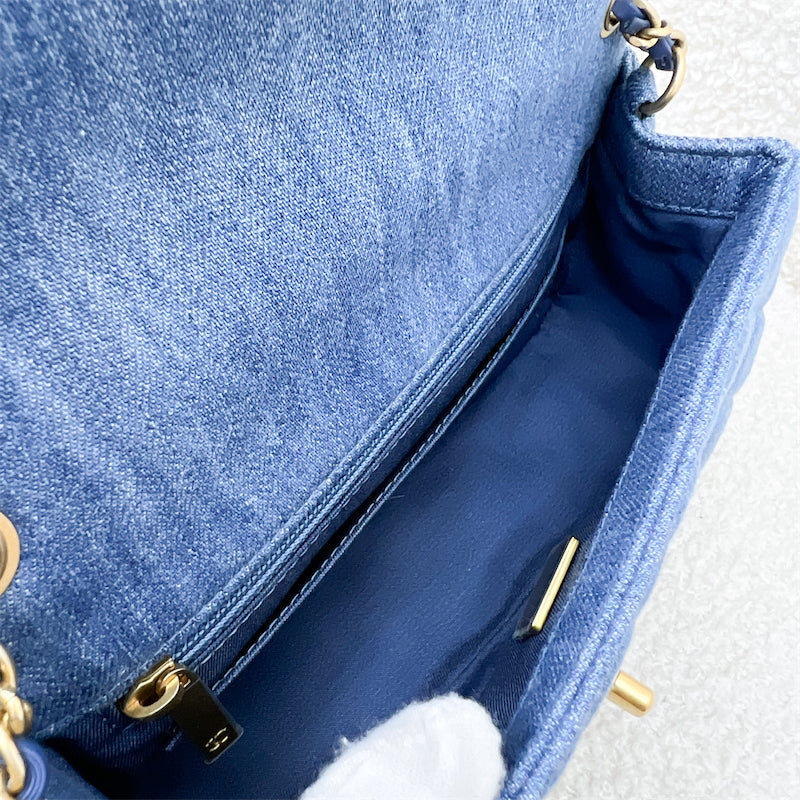 GLM-22C Pearl Crush Rectangle Mini Flap in Denim, Blue Leather and AGHW (Model: AS1787)