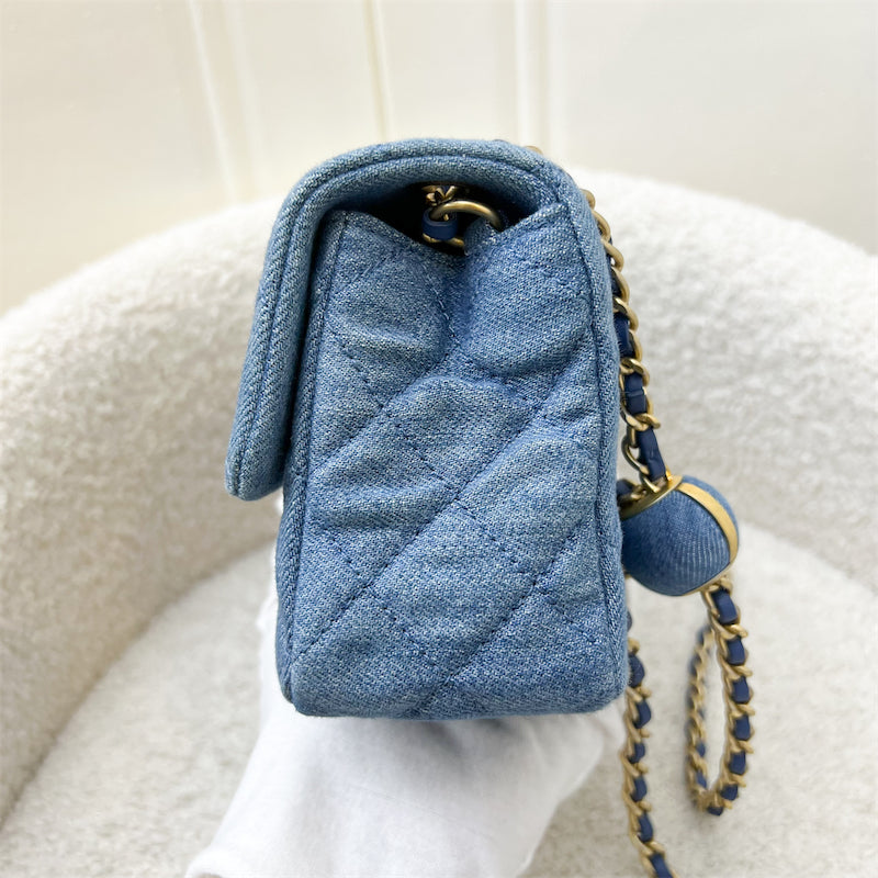 GLM-22C Pearl Crush Rectangle Mini Flap in Denim, Blue Leather and AGHW (Model: AS1787)